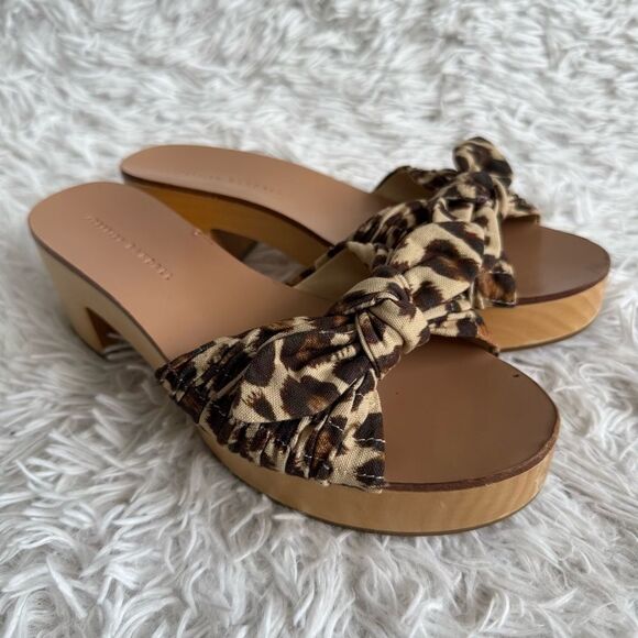 Loeffler Randall Leopard Print Regina Clog Heeled Sandals Size 8.5